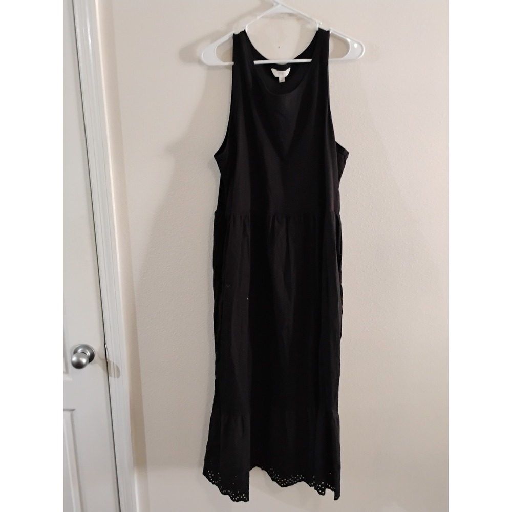 Terra & Sky Womens Black Sleeveless Tiered Midi Dress Eyelet Hem Plus Size 1X